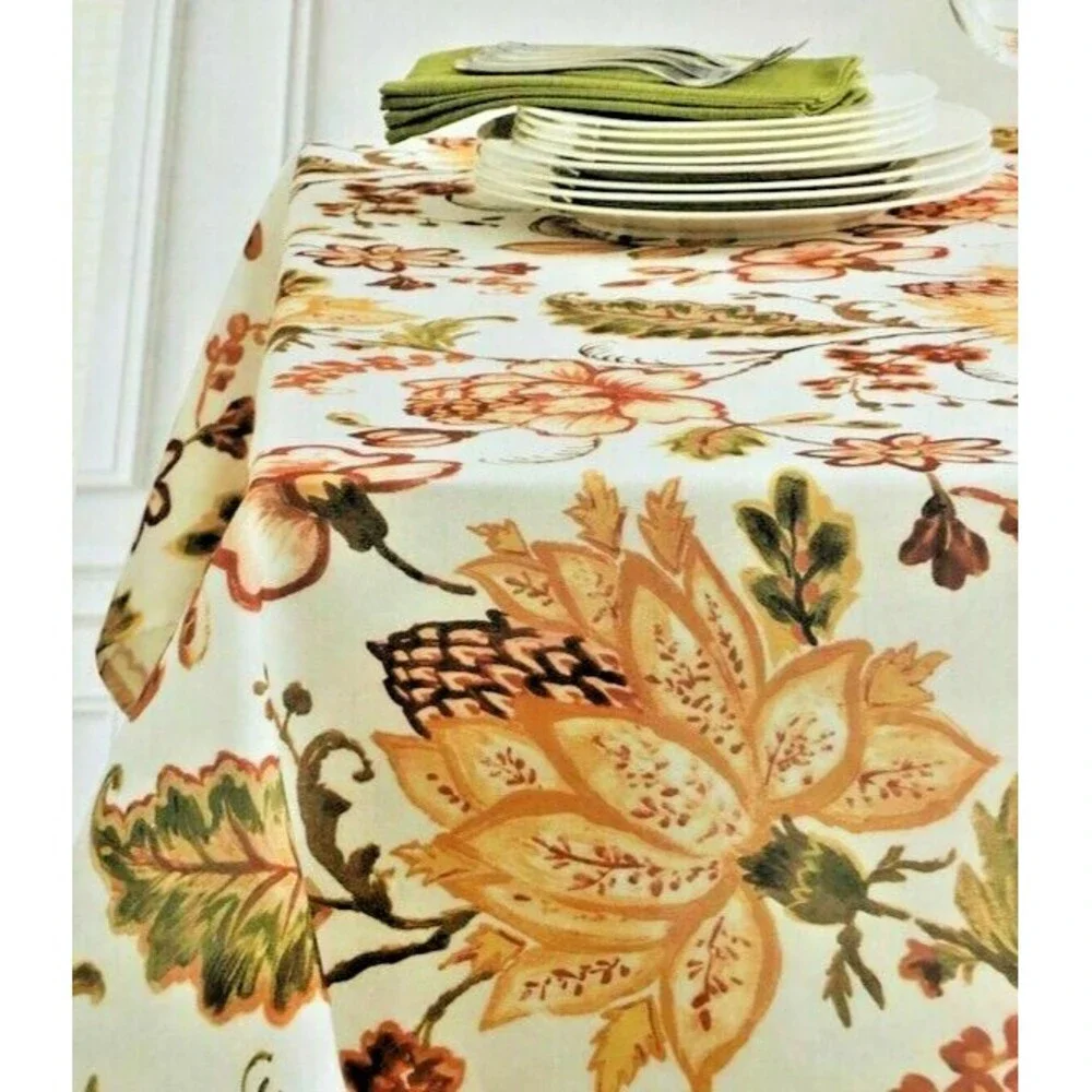 Thanksgiving Delilah Jacobean Floral Fabric Tablecloth 60